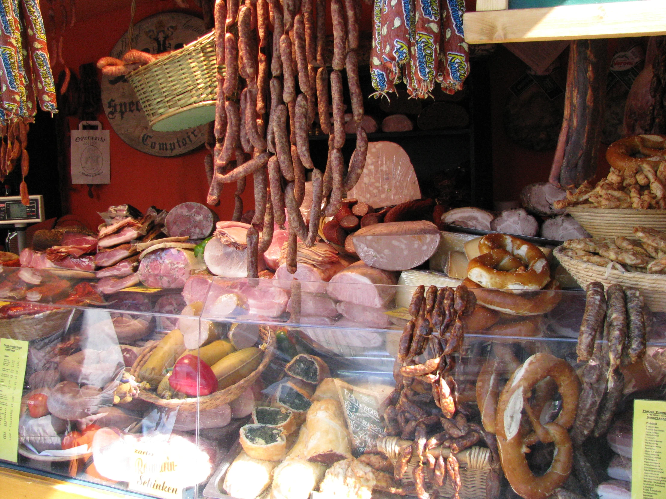 the display of assorted food at a street market