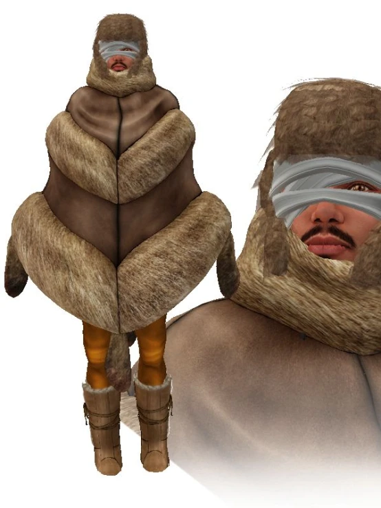 an animated character is dressed in a fur coat