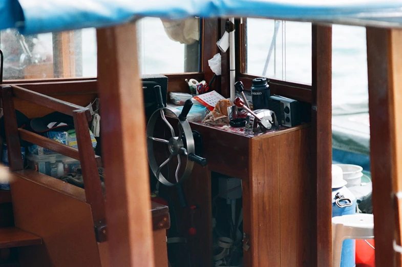 there are many items inside of the side of the boat