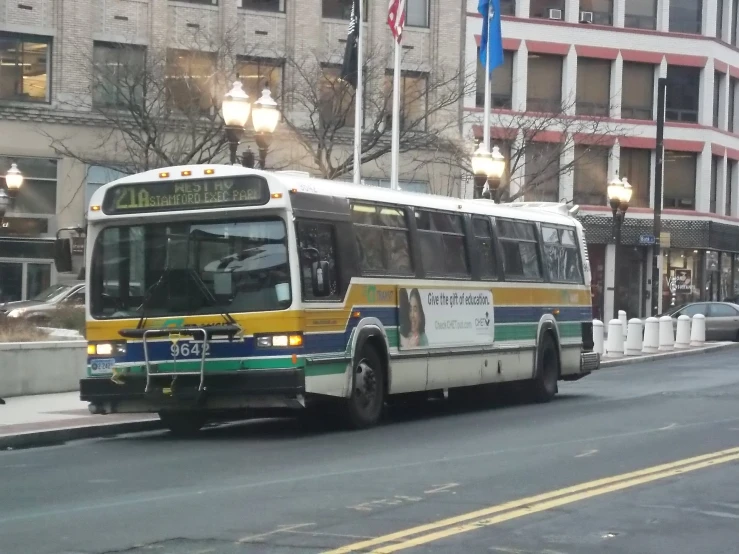 a bus that is driving down the street