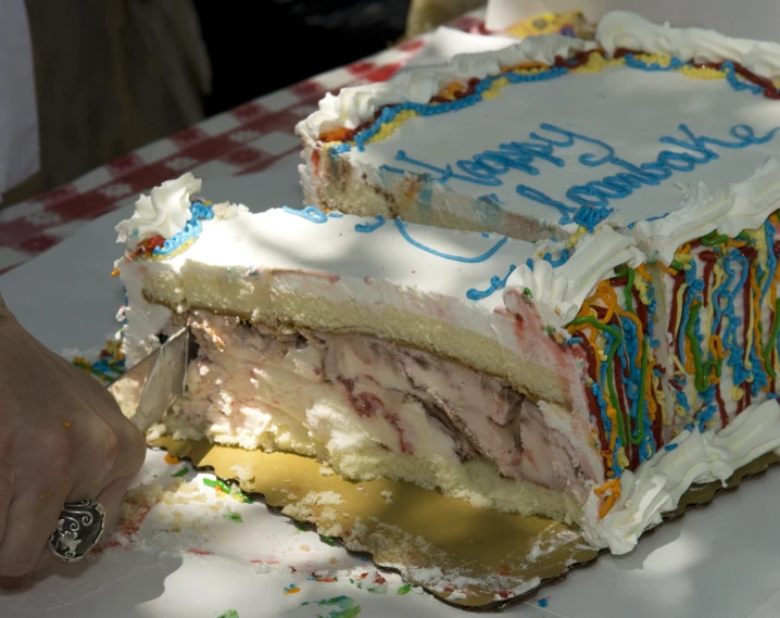 an image of someone  up a large birthday cake