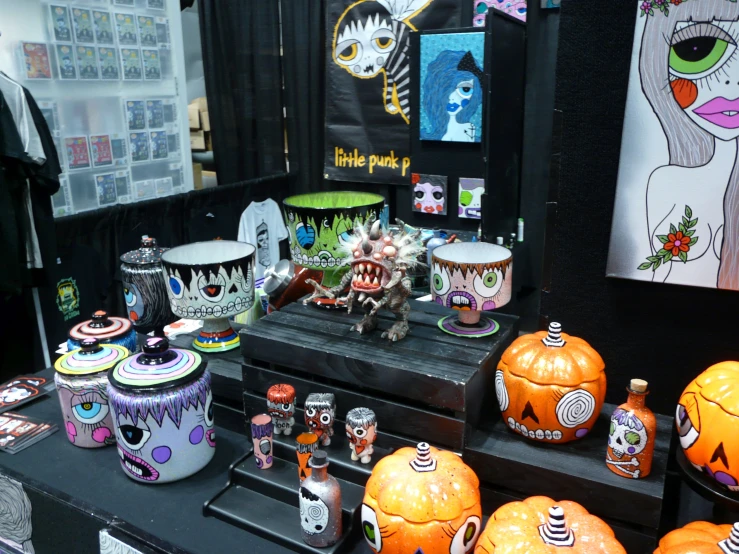 some halloween decorations on display for sale in a store