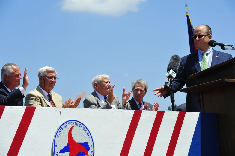 president bush making a speech to the crowd