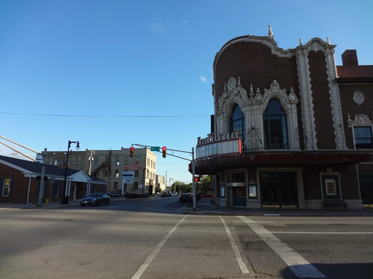 the theatre sits on the corner of the street