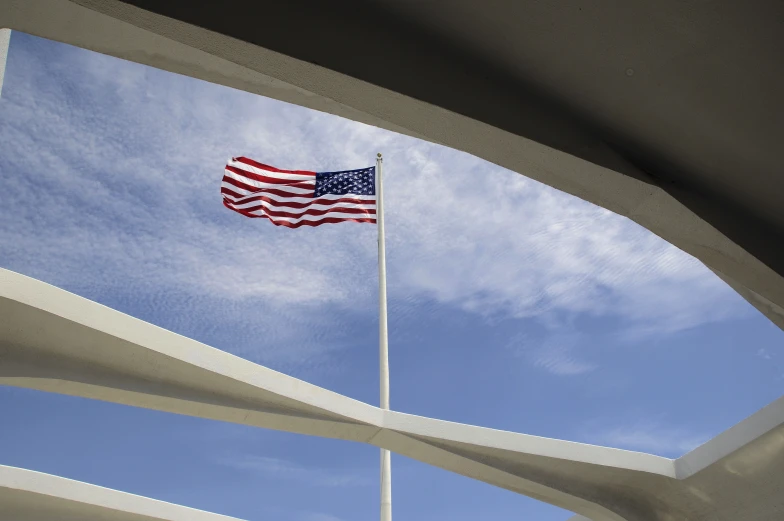 a flag on a tall pole in the background