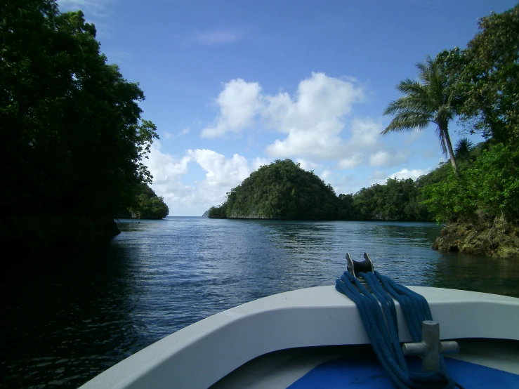 the view from a boat of a tropical setting