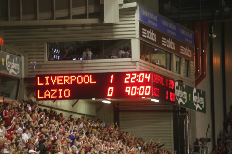 large score board displaying the time at a game