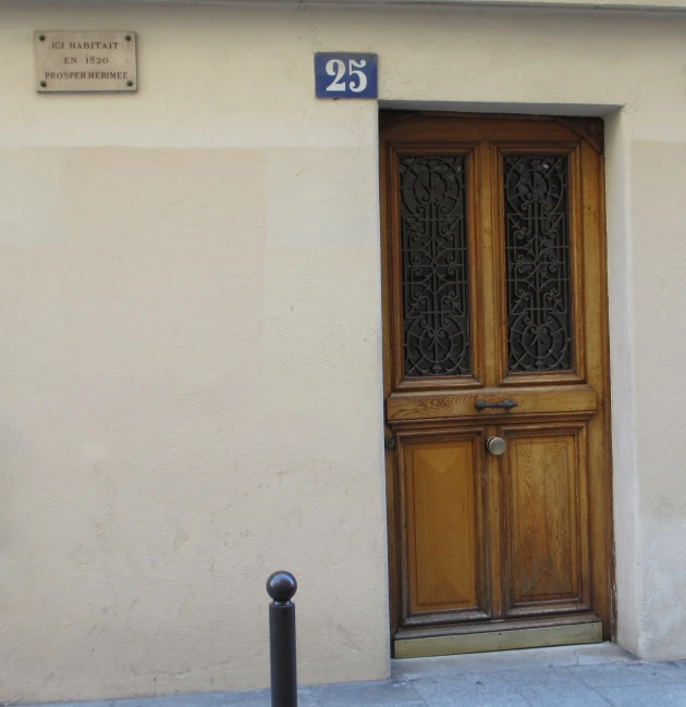 an entrance of a building with a large door