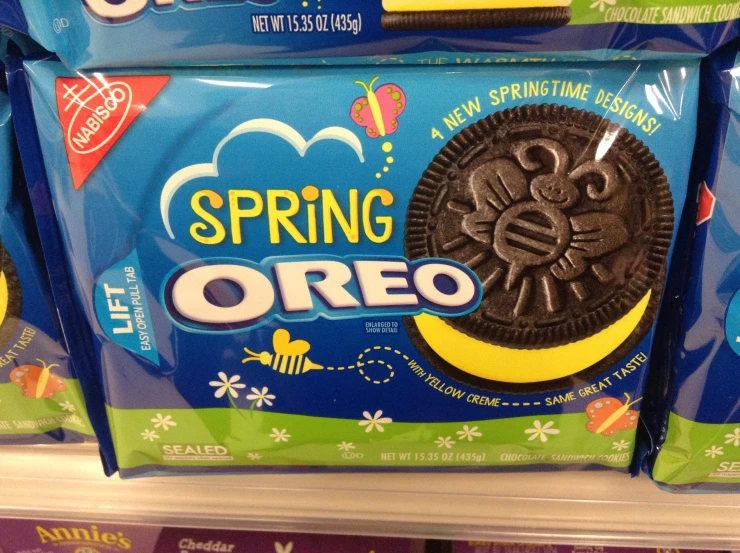 several oreo packages are stacked on each other