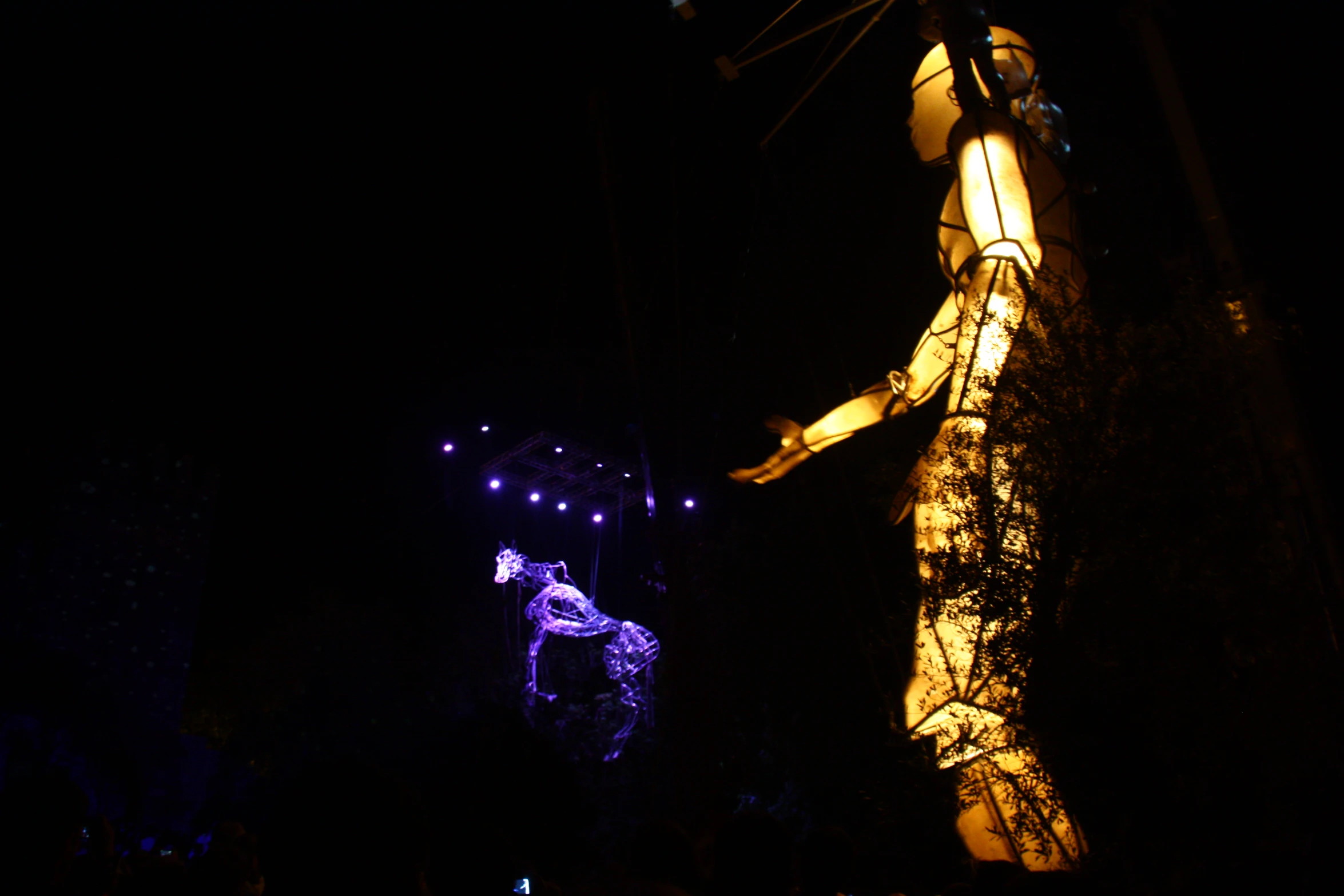 the illuminated statues are showing in front of the night