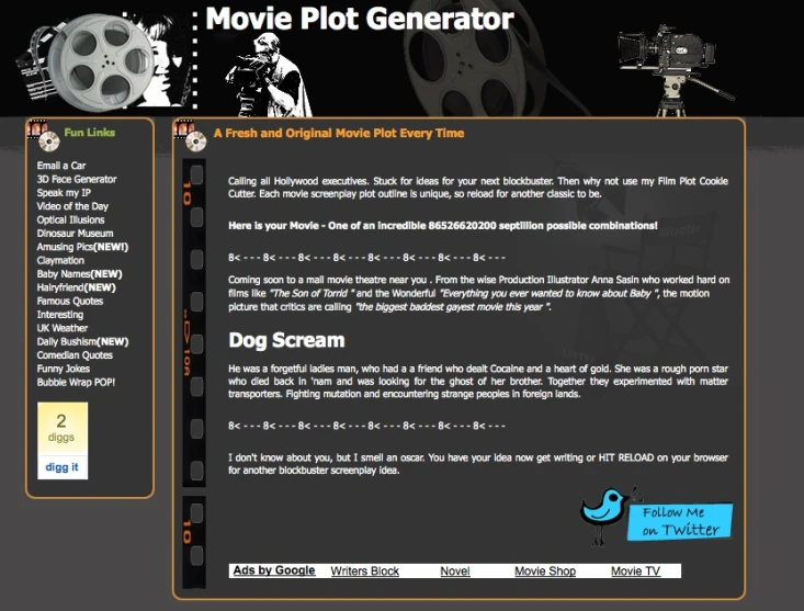 the movie plot generator page on flick