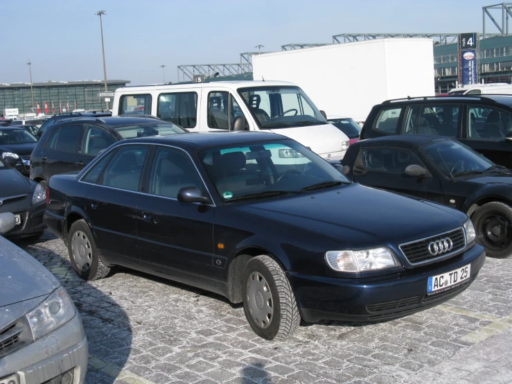 several cars are parked in a parking lot