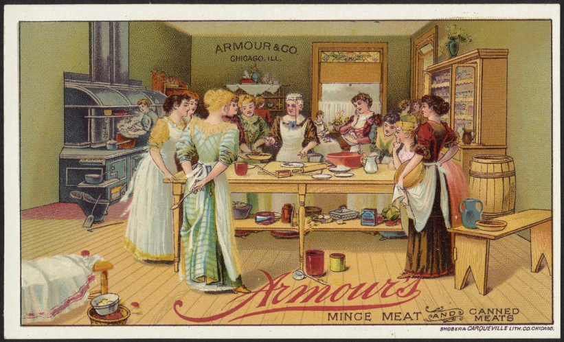 there is a postcard with an image of women and children baking
