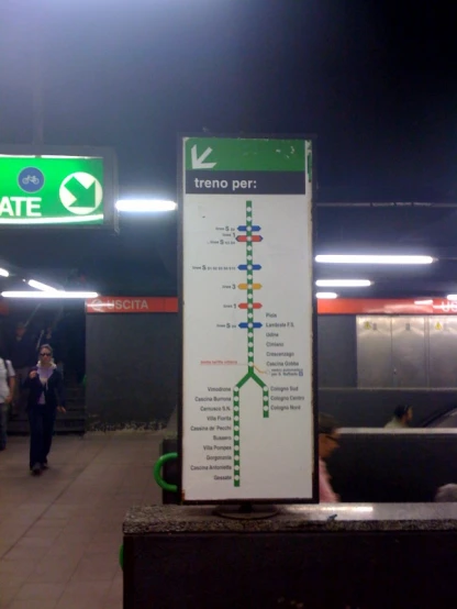 a sign with several subway names in front of a train station
