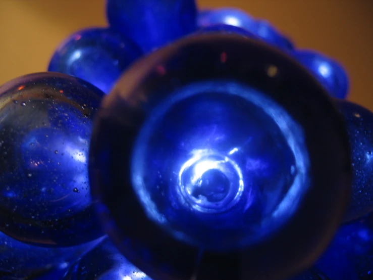 looking down into a close up of blue glass