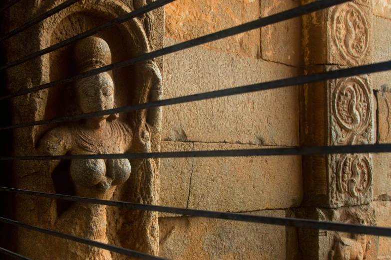 carved window blinds are covering a wall in an indian temple