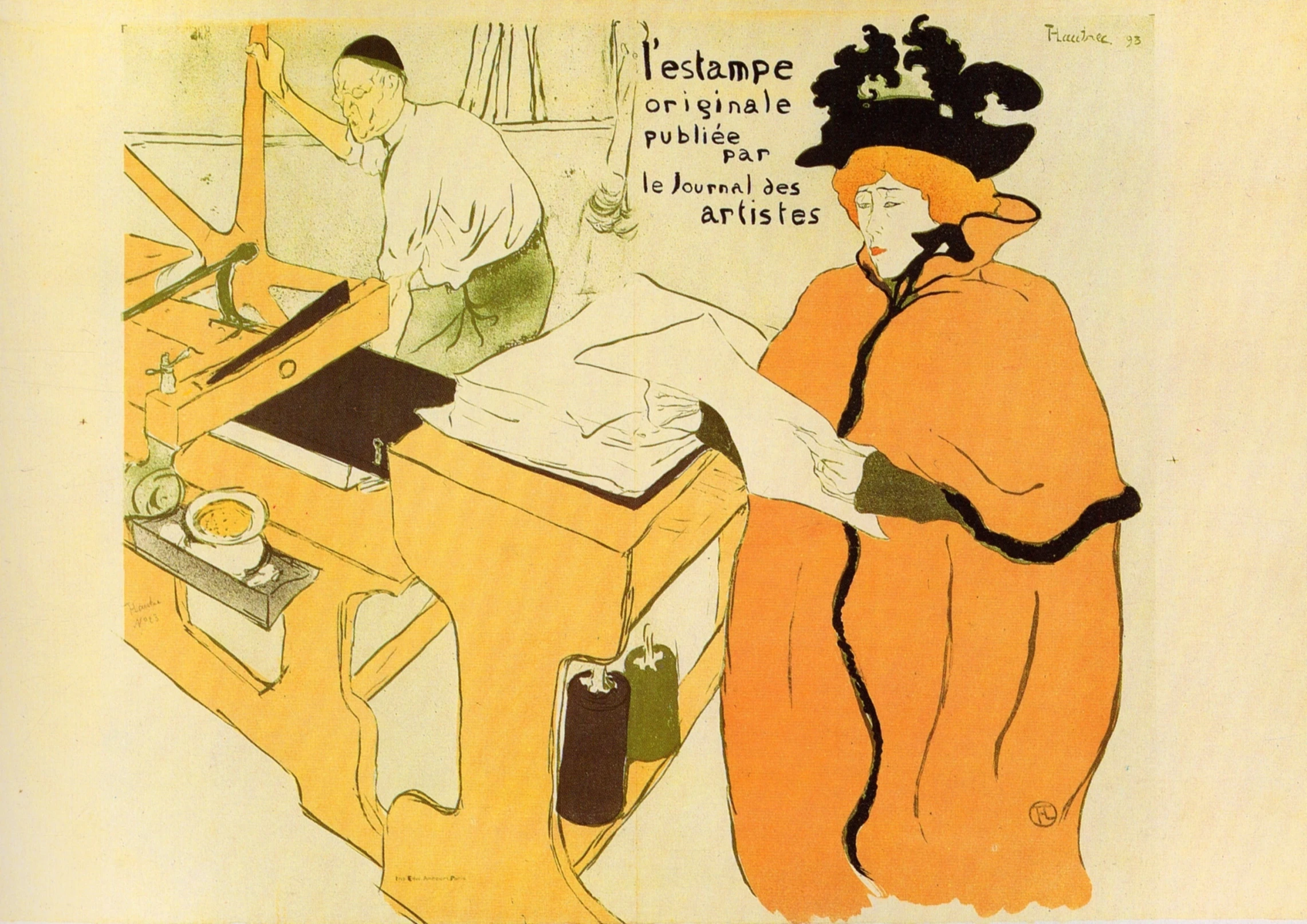 an advertit for a tea shop showing two women in orange clothing and an oriental man