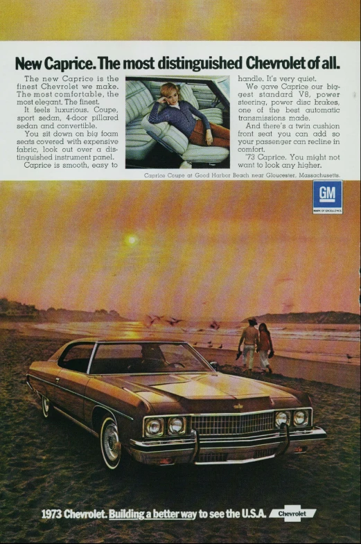 the advertit for the chevrolet corporation shows an old car in bed