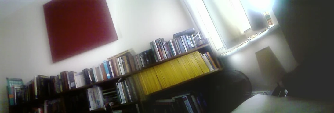 the back of a bookshelf with many books on it