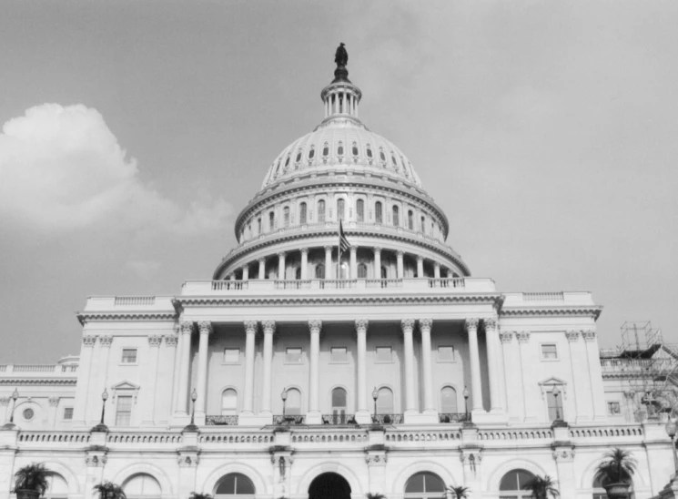 a black and white image of the united states capitol building