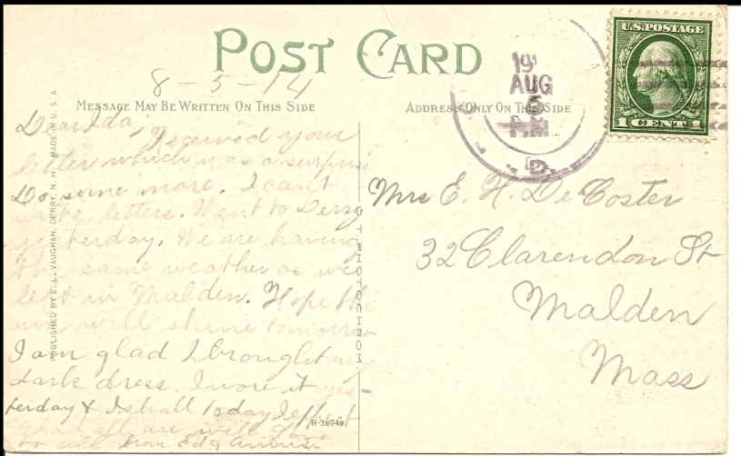 a postcard with an old handwritten note