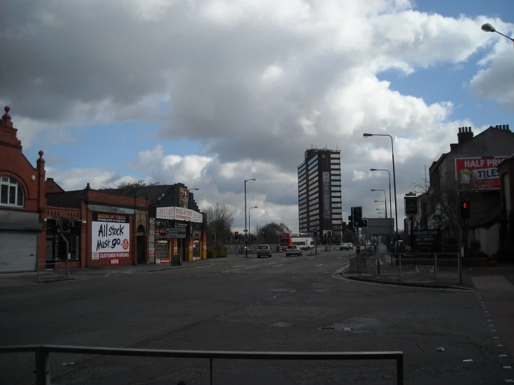 empty urban road surrounded by industrial buildings