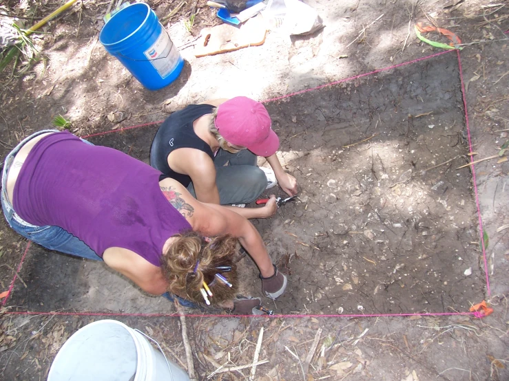 the women are cleaning the ground under trees