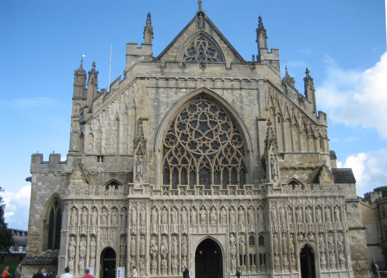 the large cathedral has two massive windows on the front