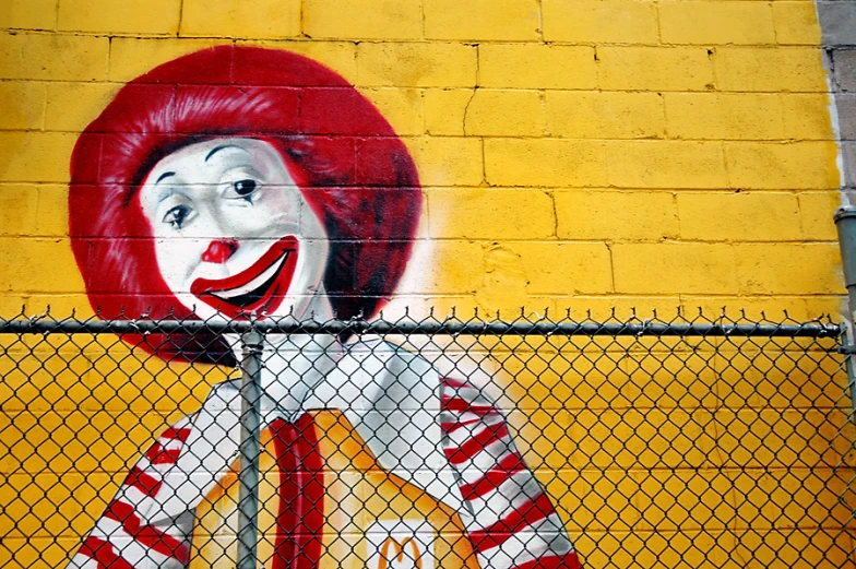 a mural of a clown painted on the side of a building