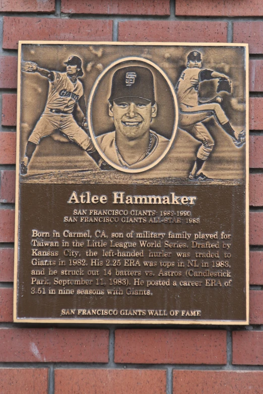 a plaque that has a baseball player on it