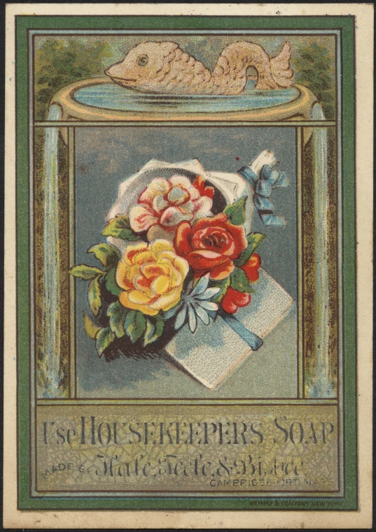 an image of a poster with flowers and a fish