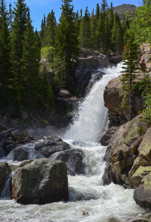 there is a waterfall surrounded by rocky rocks