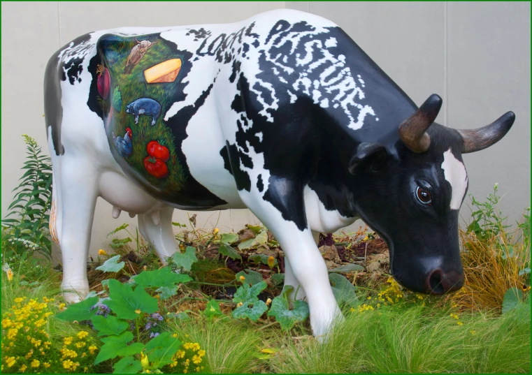 the cow is made to look like it has painted on his body