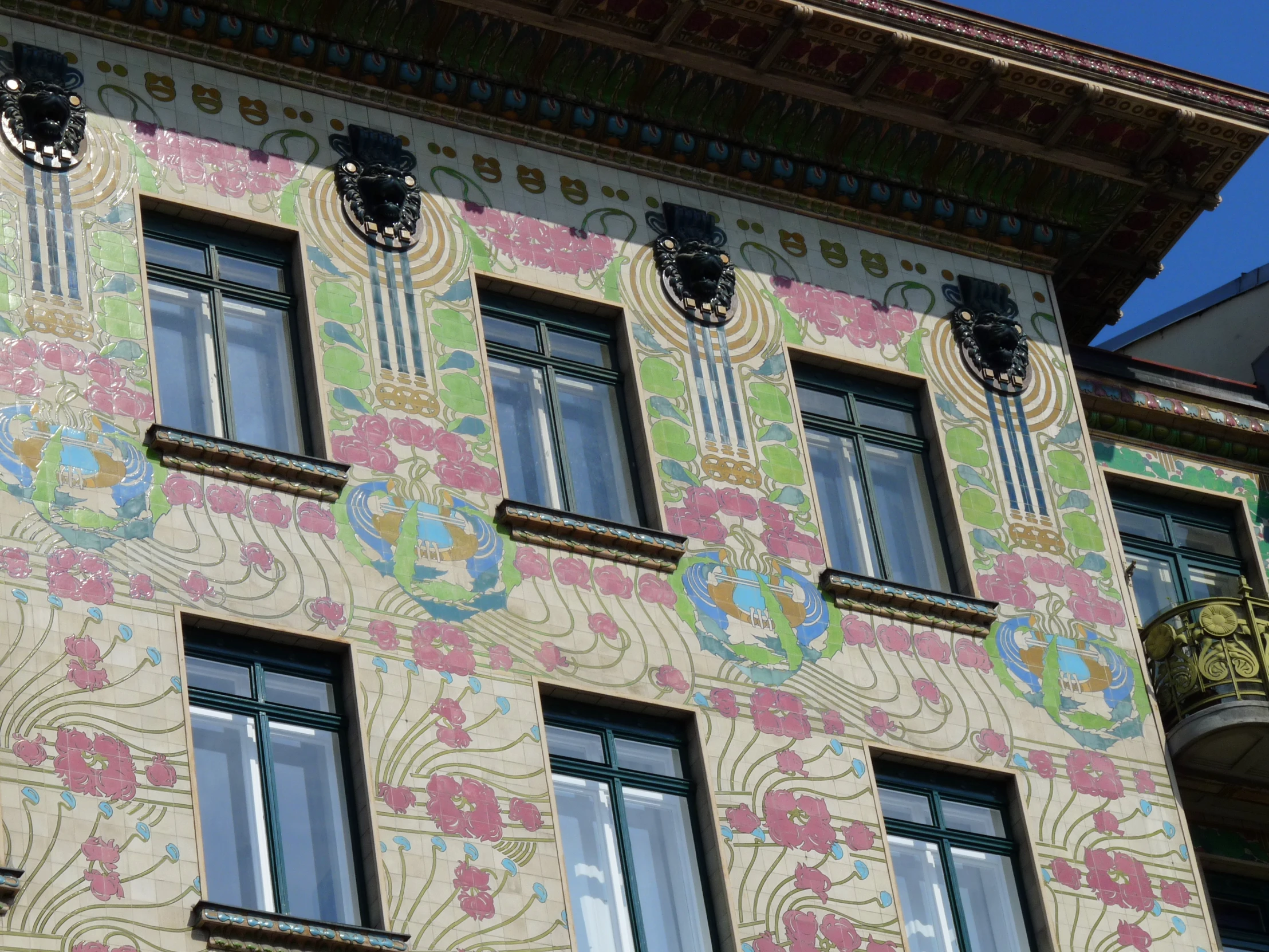 colorful stucco and wood decoration on an old building