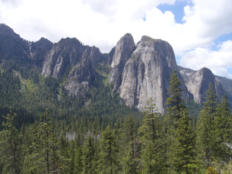 a big mountain with lots of trees and sky