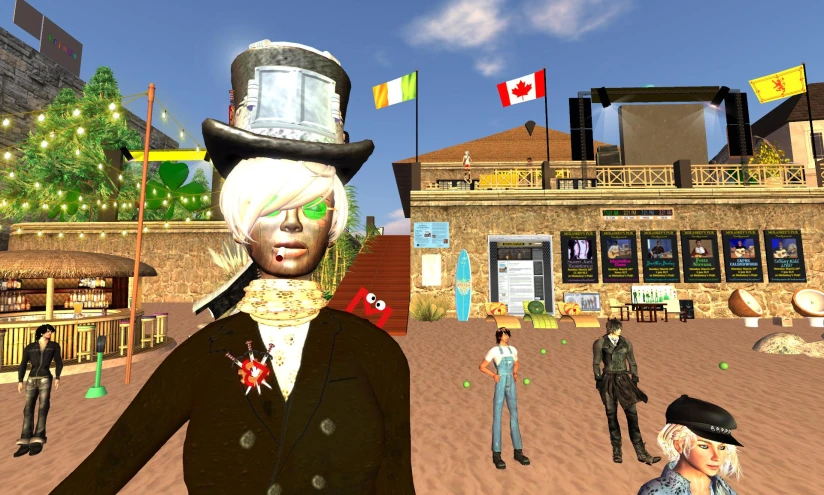 a computer generated scene of a man in a top hat