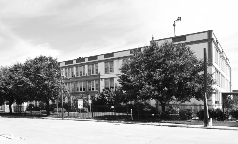 a black and white po of an old building