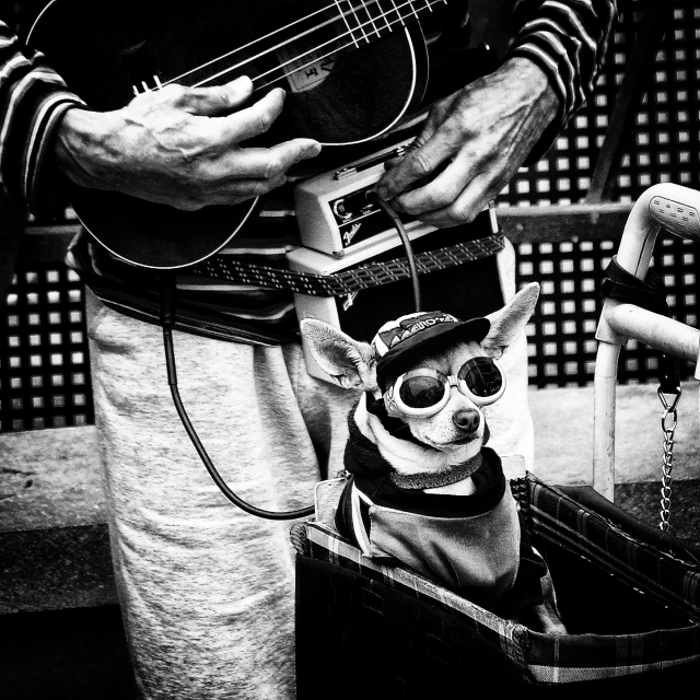 a black and white pograph of a man holding a guitar