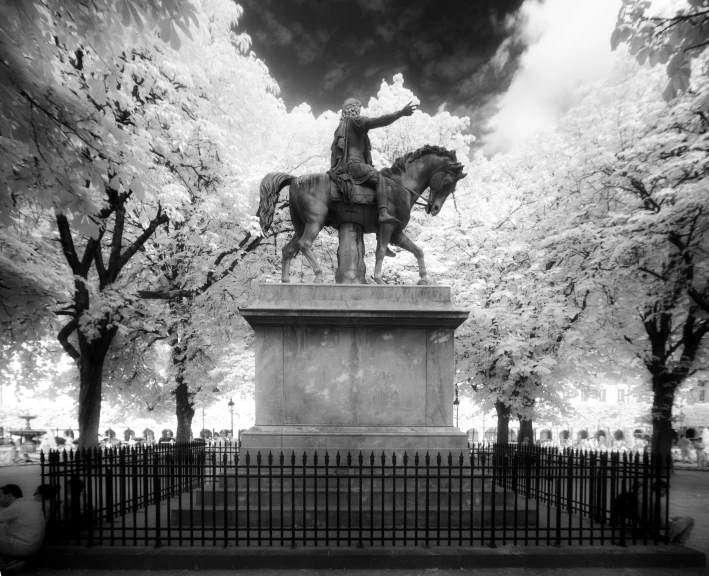 black and white image of a statue of the lone soldier