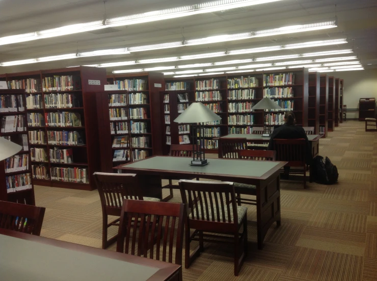 a liry full of tables and books and people looking at them