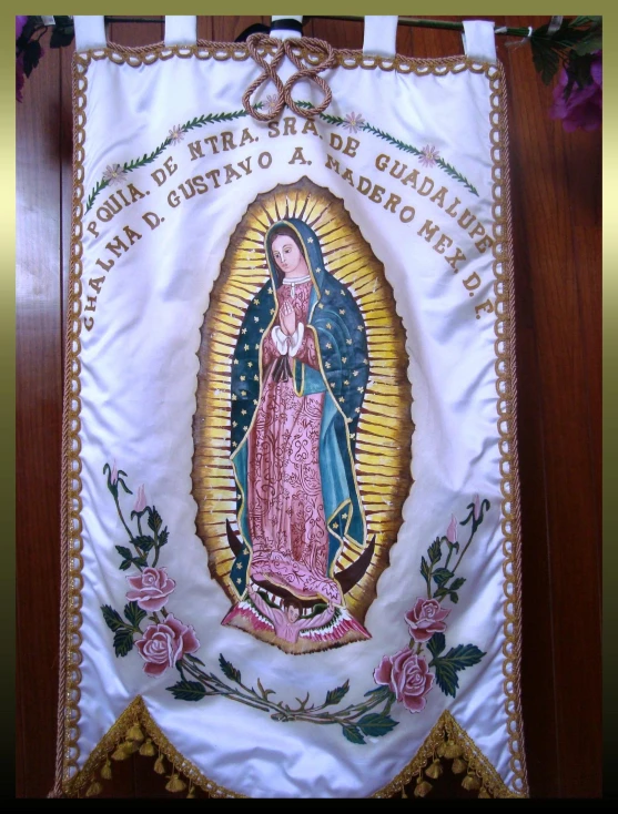 the cloth features the our lady of guadalupe