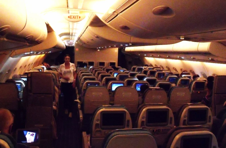 an air plane with rows of seats in it