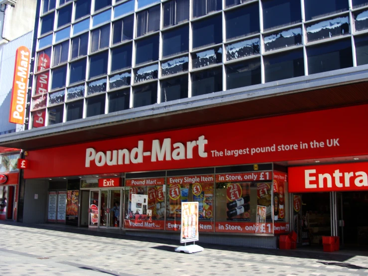 pound - mart store in england, with the word entry being displayed in the front
