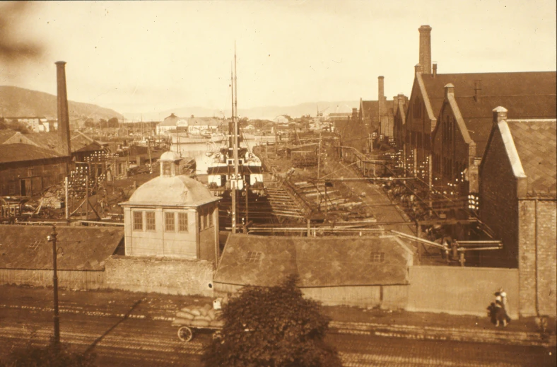 an old po with old looking houses and railroad tracks