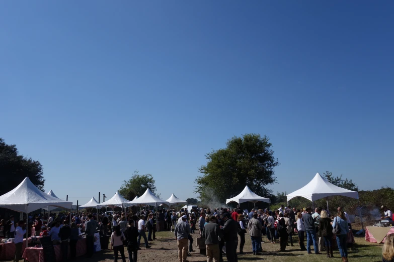 tents set up at an outdoor fair as people gather for the event