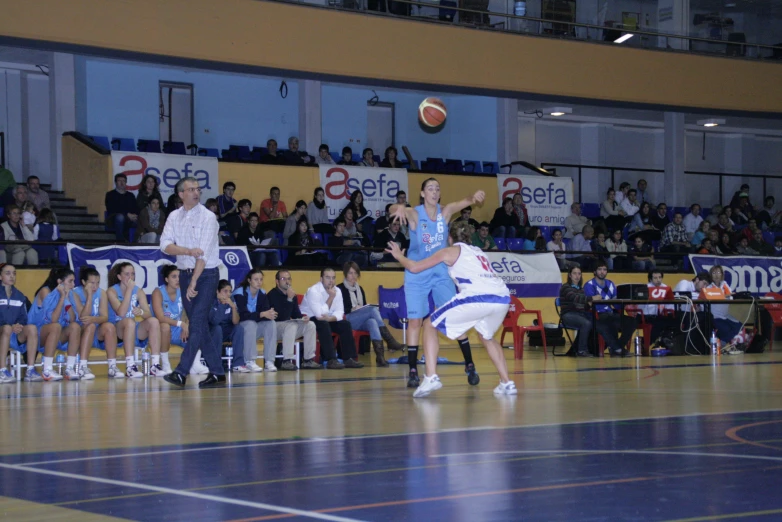 a woman throws a basketball in front of the crowd