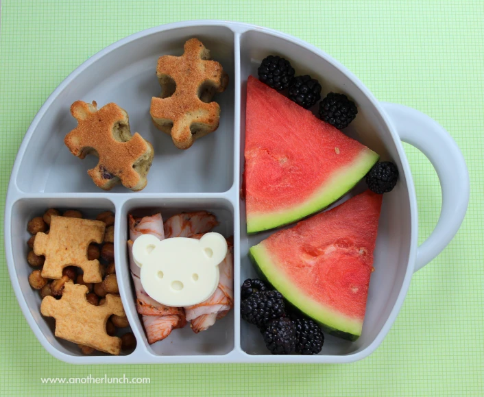 various foods laid out in a divided tray