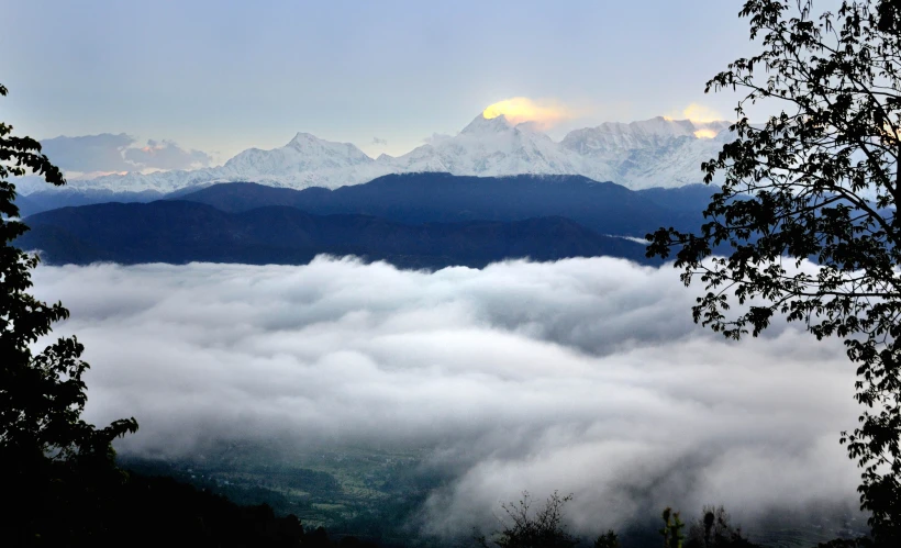 a view looking out over a sea of clouds