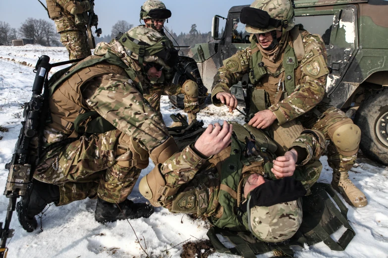 the soldiers are gathered together for their meal