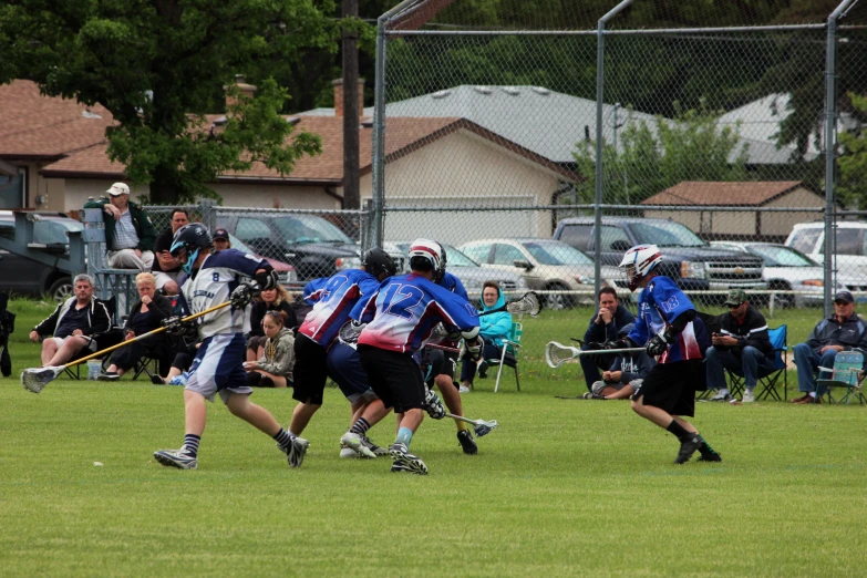 a team playing lacrosse on a grass field